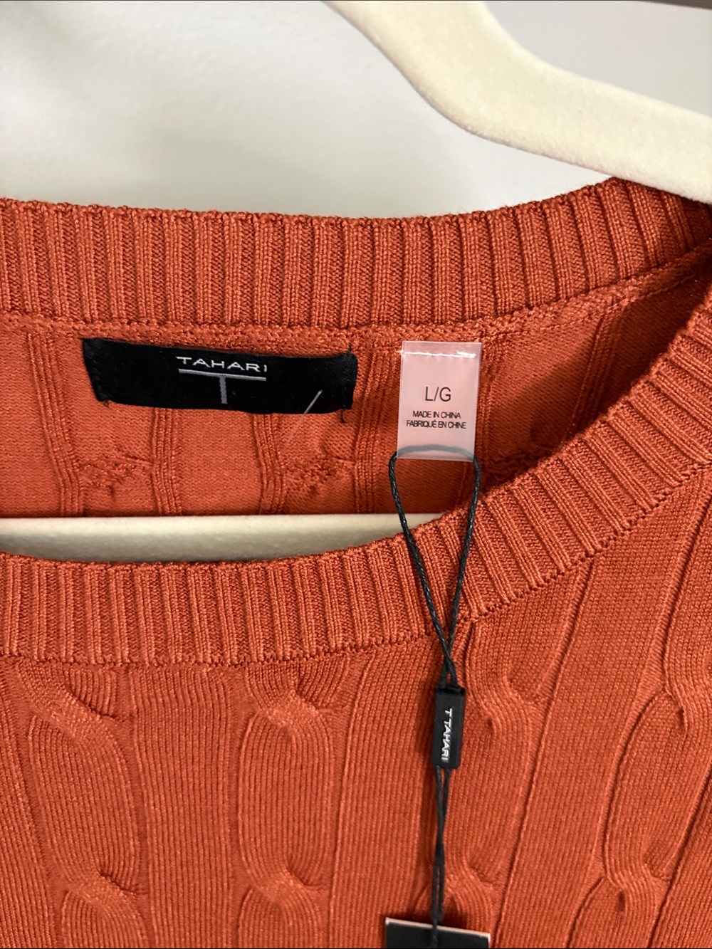 Tahari Rust Cable-Knit Short-Sleeve Crew Sweater - Picture 3 of 4